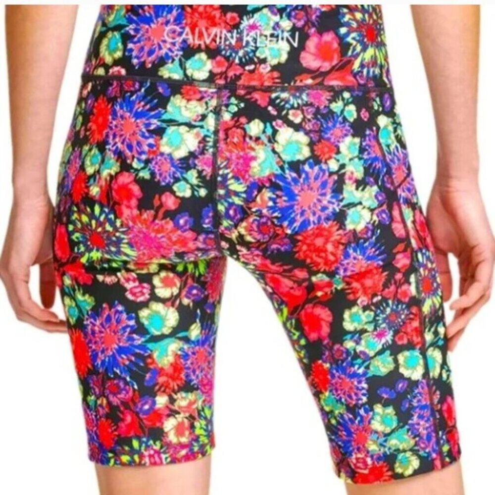 Calvin Klein Brand Women's Large Neon Floret Pop Pink Biker Shorts High Waist - Picture 3 of 8